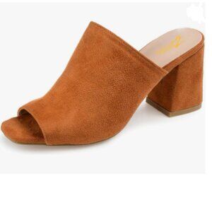 Zszszsu Brown Peep Toe Slide Sandals Chunky Heel Mules Casual Outdoor Slipper